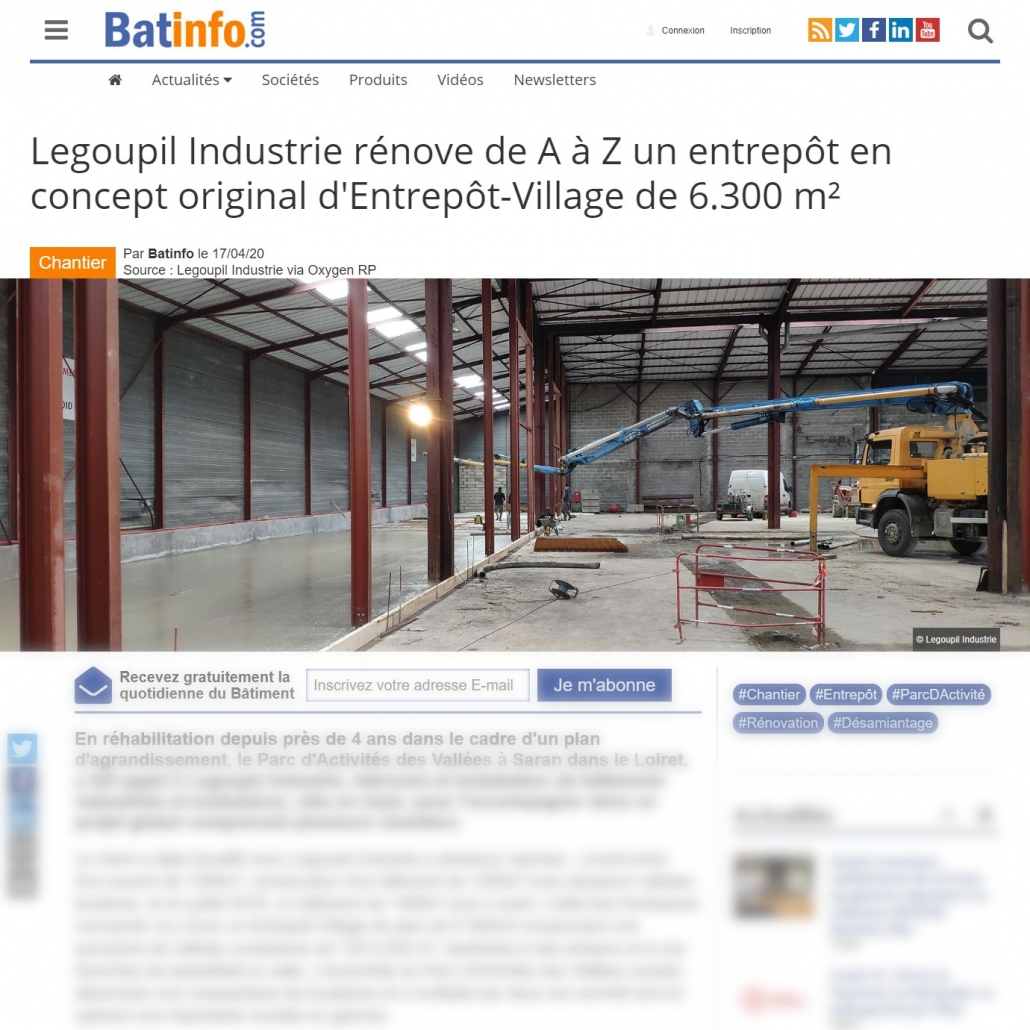Legoupil Industrie rénove de A à Z un entrepôt en concept original d'Entrepôt-Village de 6.300 m²